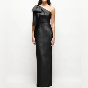 Alfred Sung Bow One-Shoulder Satin Twill Column Dress D861 Black NWT Size 6